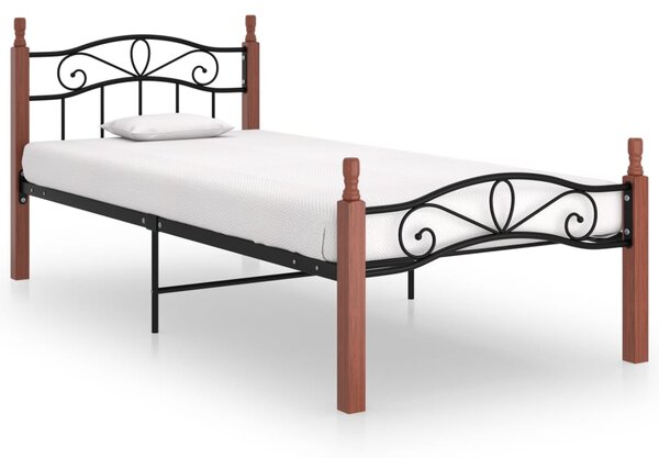 Cadru de pat, negru, 100x200 cm, metal și lemn masiv de stejar