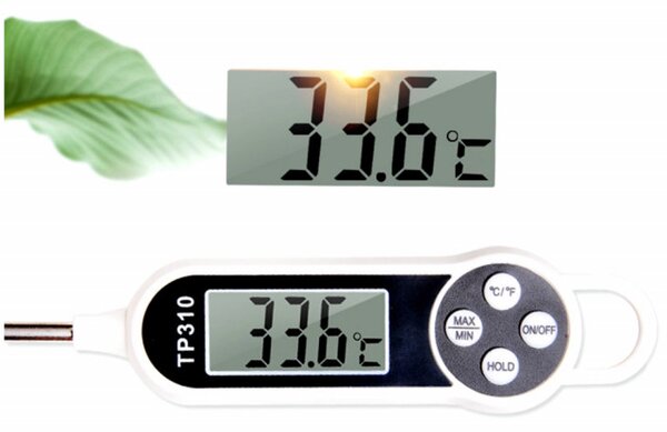 Termometru digital alimentar de insertie cu tija Pufo, afisaj LCD, 4 butoane si oprire automata, interval masurare -50° C - +300° C