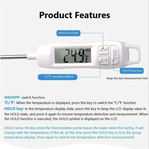 Termometru digital cu sonda pentru bucatarie, lichide, alimente, lactate, prajituri, ceara etc. -50° C - +300° C, Pufo