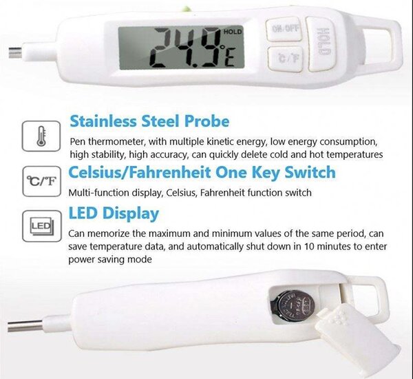 Termometru digital cu sonda pentru bucatarie, lichide, alimente, lactate, prajituri, ceara etc. -50° C - +300° C, Pufo