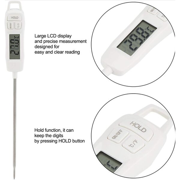 Termometru digital cu sonda pentru bucatarie, lichide, alimente, lactate, prajituri, ceara etc. -50° C - +300° C, Pufo