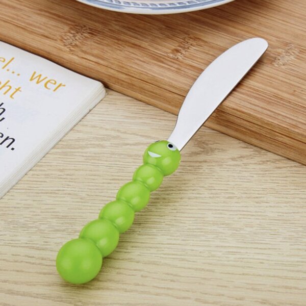 Set de tacamuri jucause Pufo Kids pentru copii, 3 piese, otel inoxidabil, verde