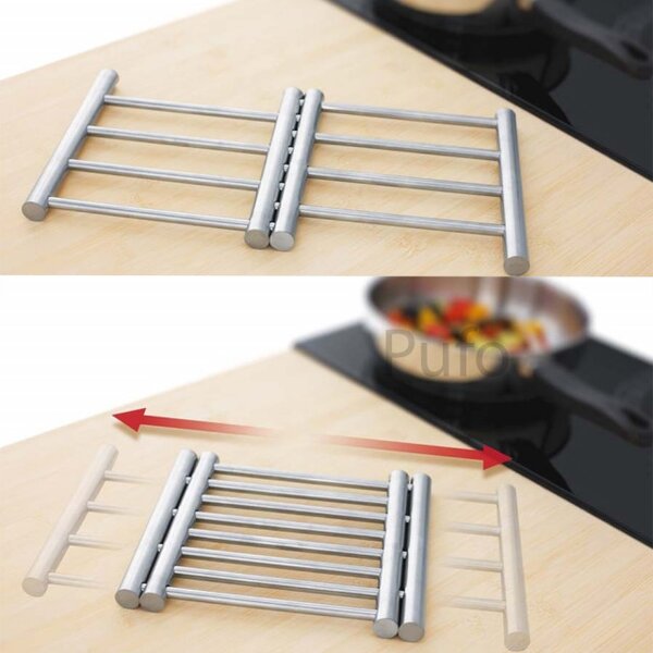 Suport metalic extensibil Pufo Kitchen pentru vase fierbinti, oale, cratite, tip gratar, 20 x 37 cm, reglabil