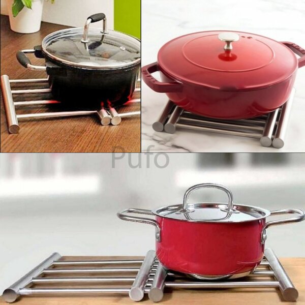 Suport metalic extensibil Pufo Kitchen pentru vase fierbinti, oale, cratite, tip gratar, 20 x 37 cm, reglabil