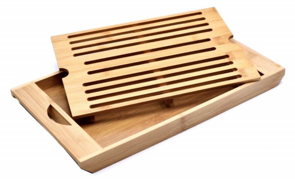 Tocator Pufo Bread Bamboo Board din bambus pentru paine cu tavita, 37 x 22 cm- design practic si elegant pentru bucatarie
