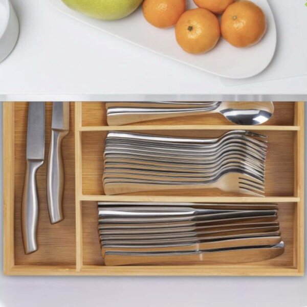 Organizator tacamuri Pufo Cuisine din lemn de bambus cu 4 compartimente, 33 x 25 cm