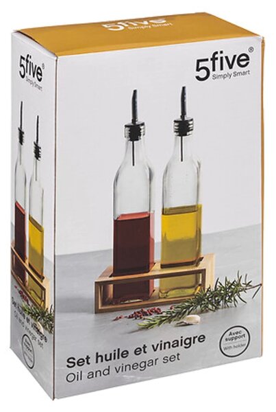 Sticle pentru ulei si otet in suport din bambus GUSTO, 2x 480 ml