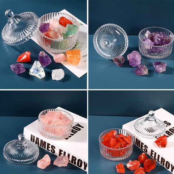 Bomboniera tip zaharnita Pufo Style din sticla cu capac, 14 cm, transparent