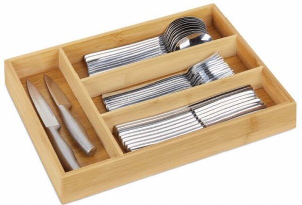 Organizator tacamuri Pufo Cuisine din lemn de bambus cu 4 compartimente, 33 x 25 cm