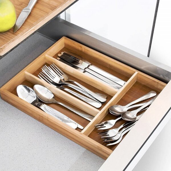 Organizator tacamuri Pufo Cuisine din lemn de bambus cu 4 compartimente, 33 x 25 cm