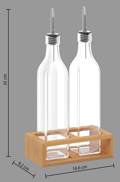 Sticle pentru ulei si otet in suport din bambus GUSTO, 2x 480 ml
