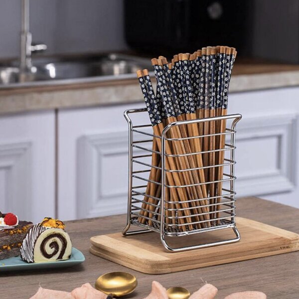 Suport metalic pentru uscare tacamuri si ustensile de bucatarie, Pufo Cuisine, 16 cm, argintiu
