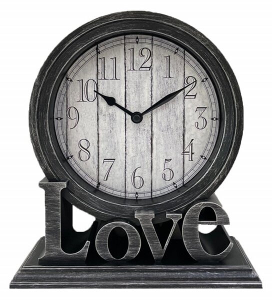 Ceas de masa Pufo Love, model Vintage, 20 x 18 cm, argintiu