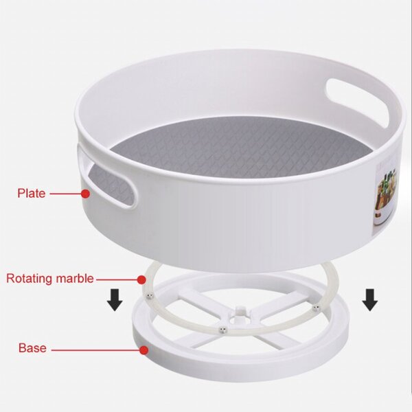 Organizator rotativ tip tava Pufo pentru frigider sau dulap cu suprafata antialunecare, 22 cm, alb