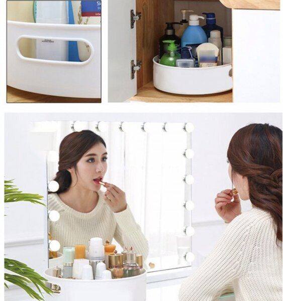Organizator rotativ tip tava Pufo pentru frigider sau dulap cu suprafata antialunecare, 22 cm, alb