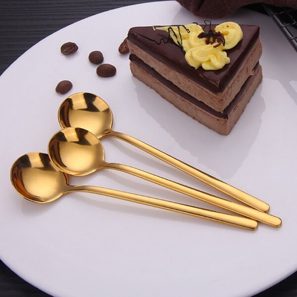 Set 6 lingurite Pufo Simple pentru cafea, ceai, desert, otel inoxidabil, auriu 13 cm