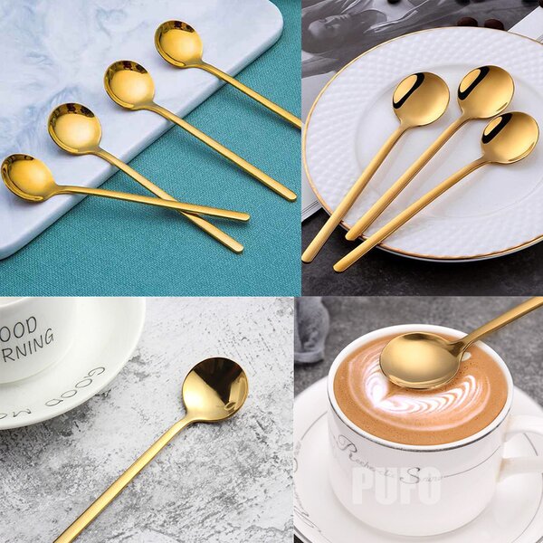 Set 6 lingurite Pufo Simple pentru cafea, ceai, desert, otel inoxidabil, auriu 13 cm