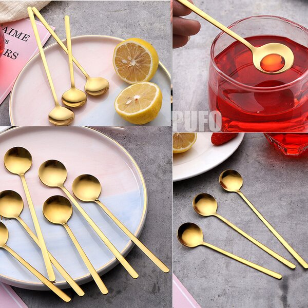 Set 6 lingurite Pufo Simple pentru cafea, ceai, desert, otel inoxidabil, auriu 13 cm