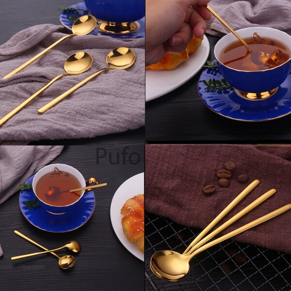 Set 6 lingurite Pufo Simple pentru cafea, ceai, desert, otel inoxidabil, auriu 13 cm