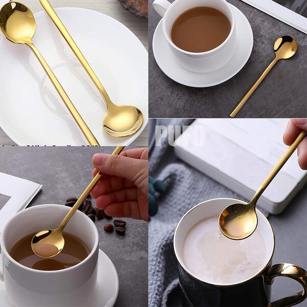 Set 6 lingurite Pufo Simple pentru cafea, ceai, desert, otel inoxidabil, auriu 13 cm