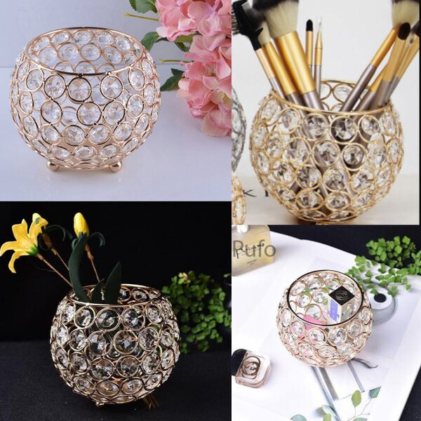 Suport elegant Pufo Brilliant pentru lumanare, flori, pensule de machiaj, metalic, auriu