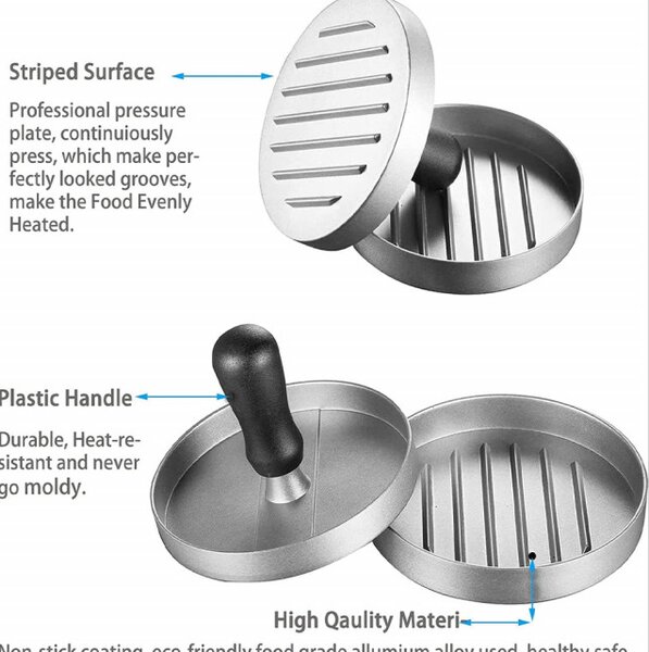 Presa cu maner Pufo pentru hamburger din aluminiu, Ø11.5 cm, argintiu