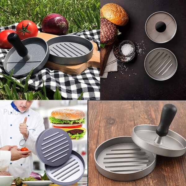 Presa cu maner Pufo pentru hamburger din aluminiu, Ø11.5 cm, argintiu