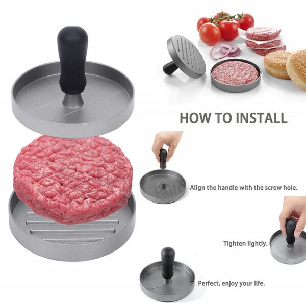 Presa cu maner Pufo pentru hamburger din aluminiu, Ø11.5 cm, argintiu