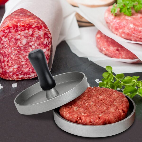 Presa cu maner Pufo pentru hamburger din aluminiu, Ø11.5 cm, argintiu