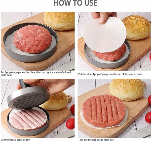 Presa cu maner Pufo pentru hamburger din aluminiu, Ø11.5 cm, argintiu