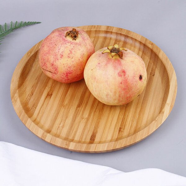 Platou rotund Pufo din lemn de bambus pentru servire alimente, aperitive, dulciuri, pizza, 25 cm, maro