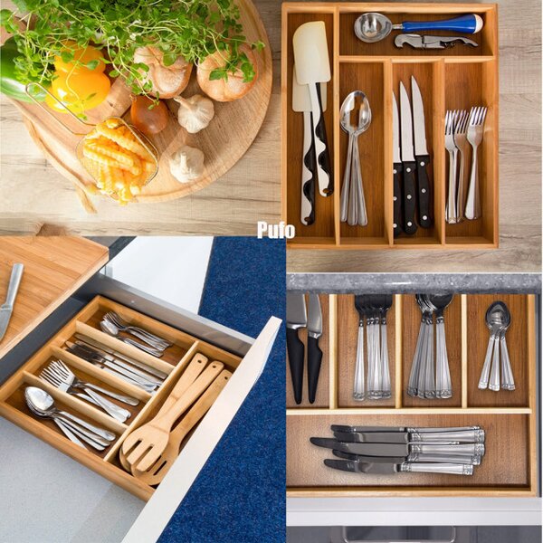 Organizator tacamuri Pufo Cuisine din lemn de bambus cu 5 compartimente, 37 x 25 cm