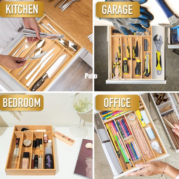 Organizator tacamuri Pufo Cuisine din lemn de bambus cu 5 compartimente, 37 x 25 cm