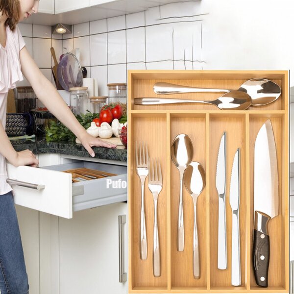 Organizator tacamuri Pufo Cuisine din lemn de bambus cu 5 compartimente, 37 x 25 cm