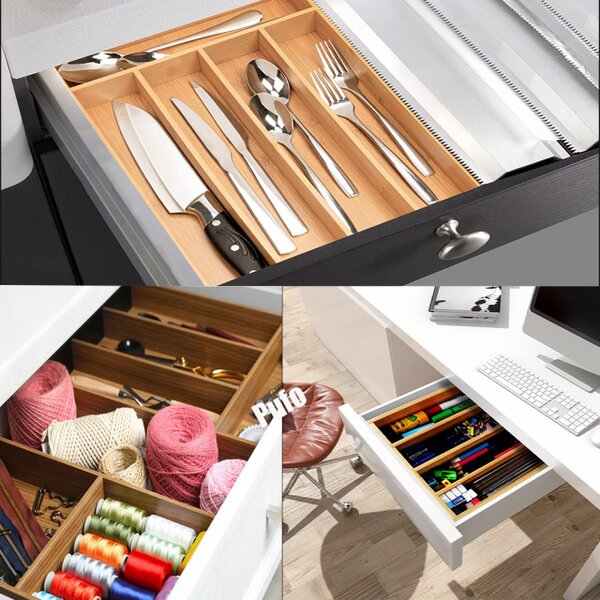 Organizator tacamuri Pufo Cuisine din lemn de bambus cu 5 compartimente, 37 x 25 cm