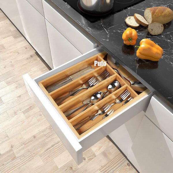 Organizator tacamuri Pufo Cuisine din lemn de bambus cu 5 compartimente, 37 x 25 cm