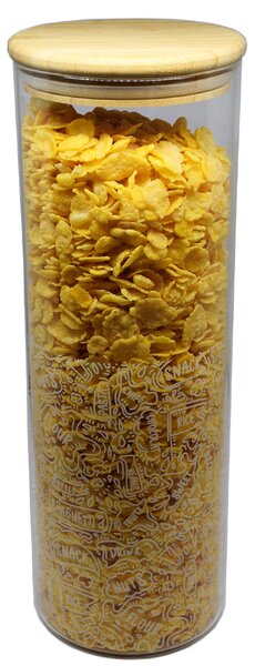 Recipient din sticla borosilicata Pufo Taste pentru zahar, cafea, ceai sau condimente, cu capac ermetic din bambus, 1.9 L