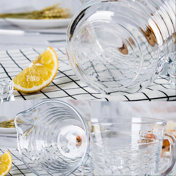 Latiera gradata Pufo din sticla, pentru spumare lapte, cappuccino, tip ulcior barista cu maner, 700 ml