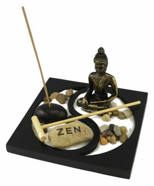 Set decorativ Feng Shui cu suport pentru lumanari si betisoare parfumate cu statueta Buddha