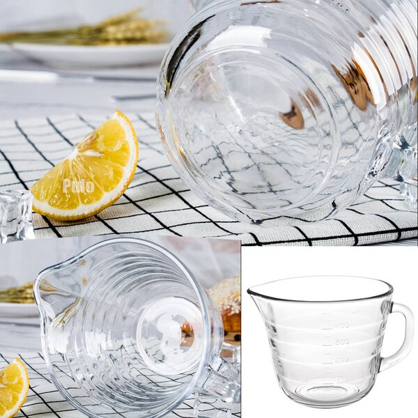 Latiera gradata Pufo din sticla, pentru spumare lapte, cappuccino, tip ulcior barista cu maner, 500 ml