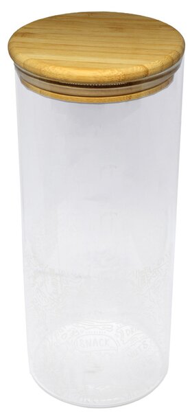 Recipient din sticla borosilicata Pufo Taste pentru zahar, cafea, ceai sau condimente, cu capac ermetic din bambus, 1.4L