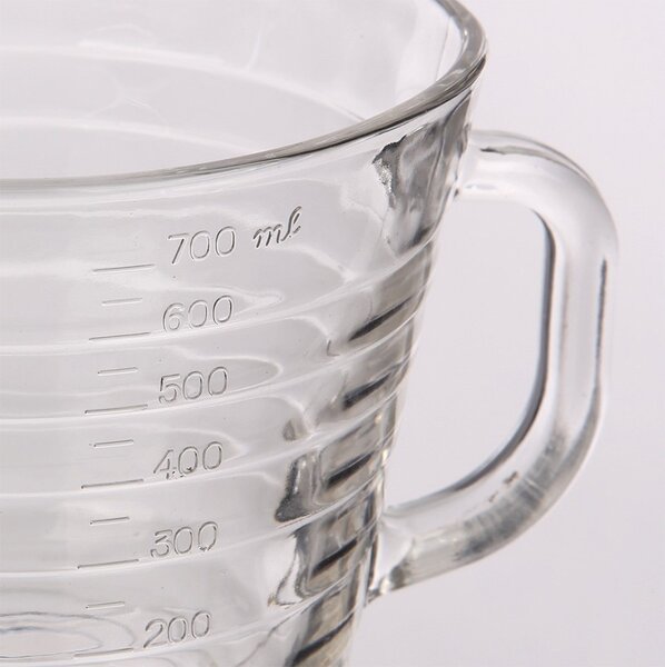 Latiera gradata Pufo din sticla, pentru spumare lapte, cappuccino, tip ulcior barista cu maner, 700 ml