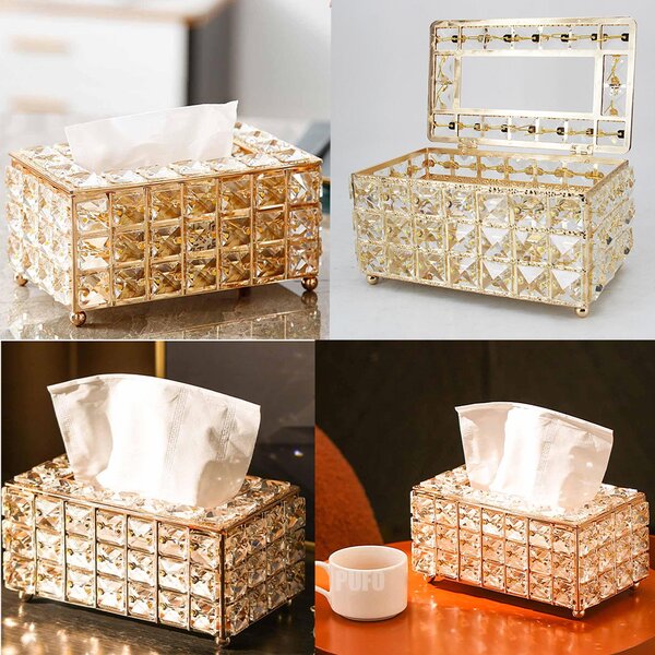 Cutie decorativa metalica pentru servetele Pufo Ellegant, 20 x 12 cm, auriu