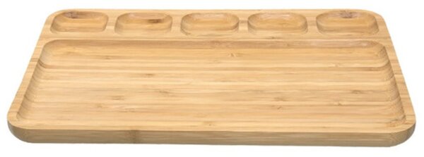 Platou Pufo din lemn de bambus pentru servire cu 6 compartimente, 33 cm, maro