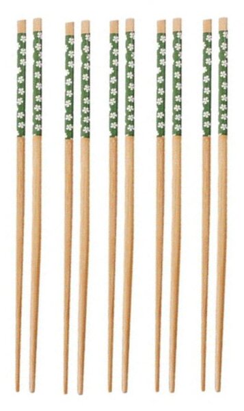 Set 5 perechi betisoare Pufo din bambus pentru sushi, 22 cm, maro/verde