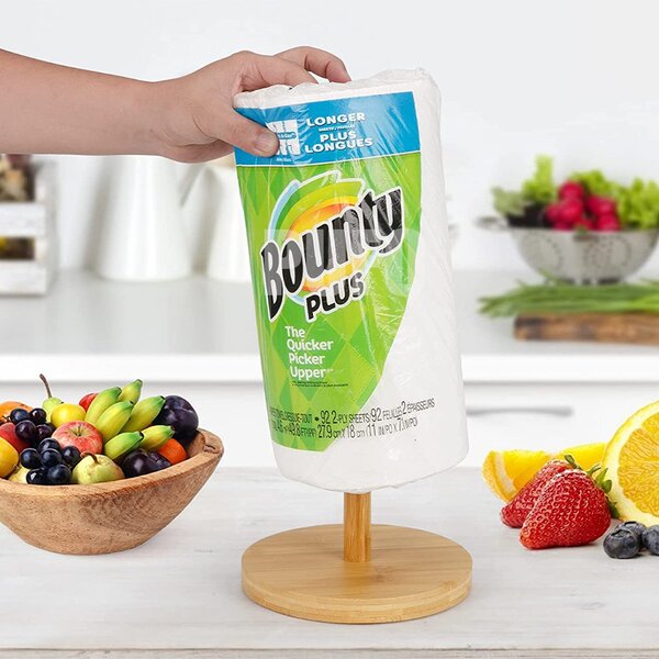 Suport Pufo Nature din lemn de bambus pentru rola hartie, prosoape de bucatarie, 30 cm, maro