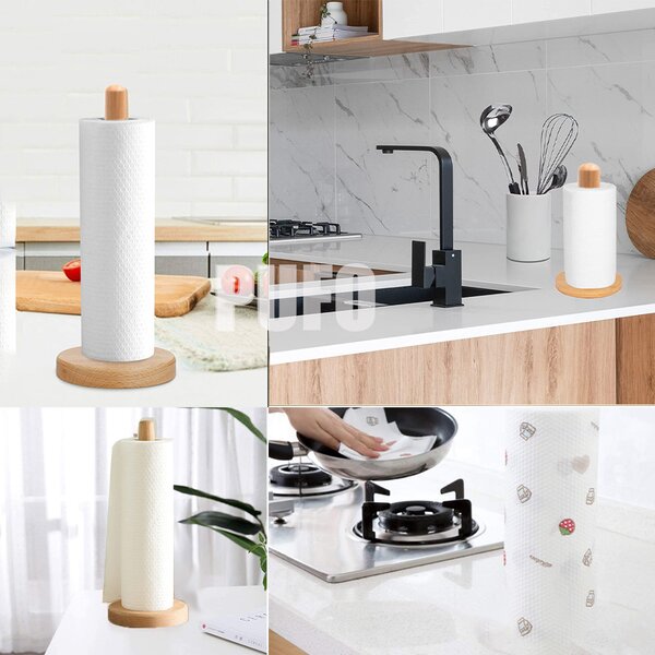 Suport Pufo Nature din lemn de bambus pentru rola hartie, prosoape de bucatarie, 30 cm, maro