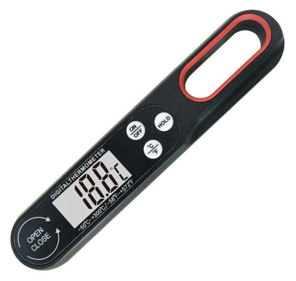 Termometru digital cu sonda Pufo, Display mare usor de citit, -50°C ~ +300°C, Oprire automata, Model pliabil, Negru