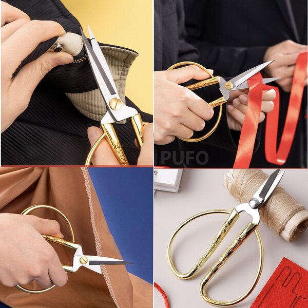 Foarfeca practica Pufo cu maner mare si confortabil pentru croitorie, broderie, birou sau gradina, otel, varf ascutit, 17 cm
