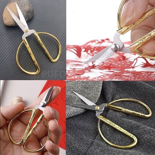 Foarfeca practica Pufo cu maner mare si confortabil pentru croitorie, broderie, birou sau gradina, otel, varf ascutit, 17 cm